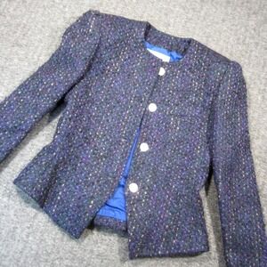Phillip Courtney Wool Blazer Womens 8 Purple Blue Tweed Career‎ Office Preppy